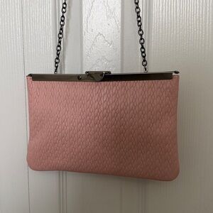 Patricia Nash NEW Asher Frame Clutch Twisted Woven Embossed Chain Strap Pink
